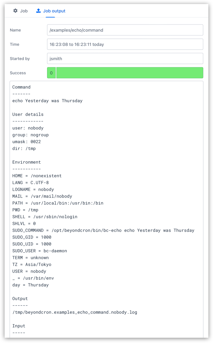 Command job output