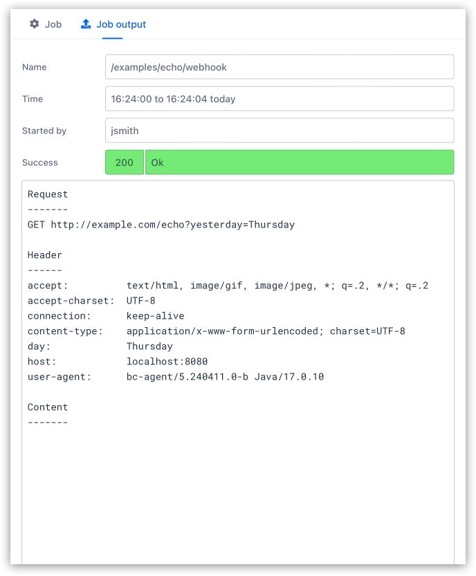 Webhook job output