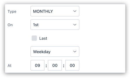 First weekday of month at 09:00